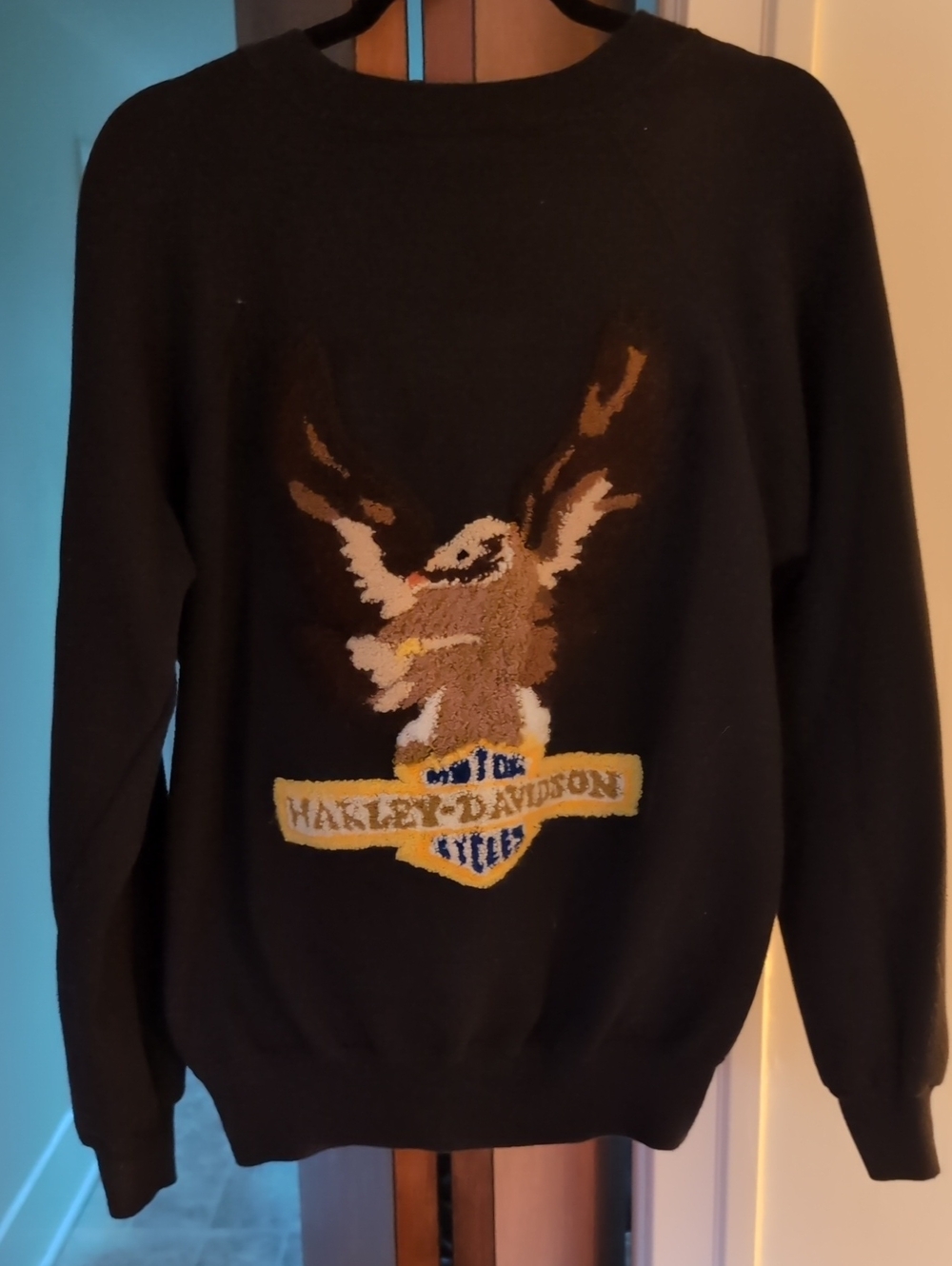 Harley-Davidson Black Crewneck Sweater with Eagle Patch